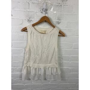 Nicole Miller Women's Round Neck Ruffle Tank Top Sleeveless White Size P